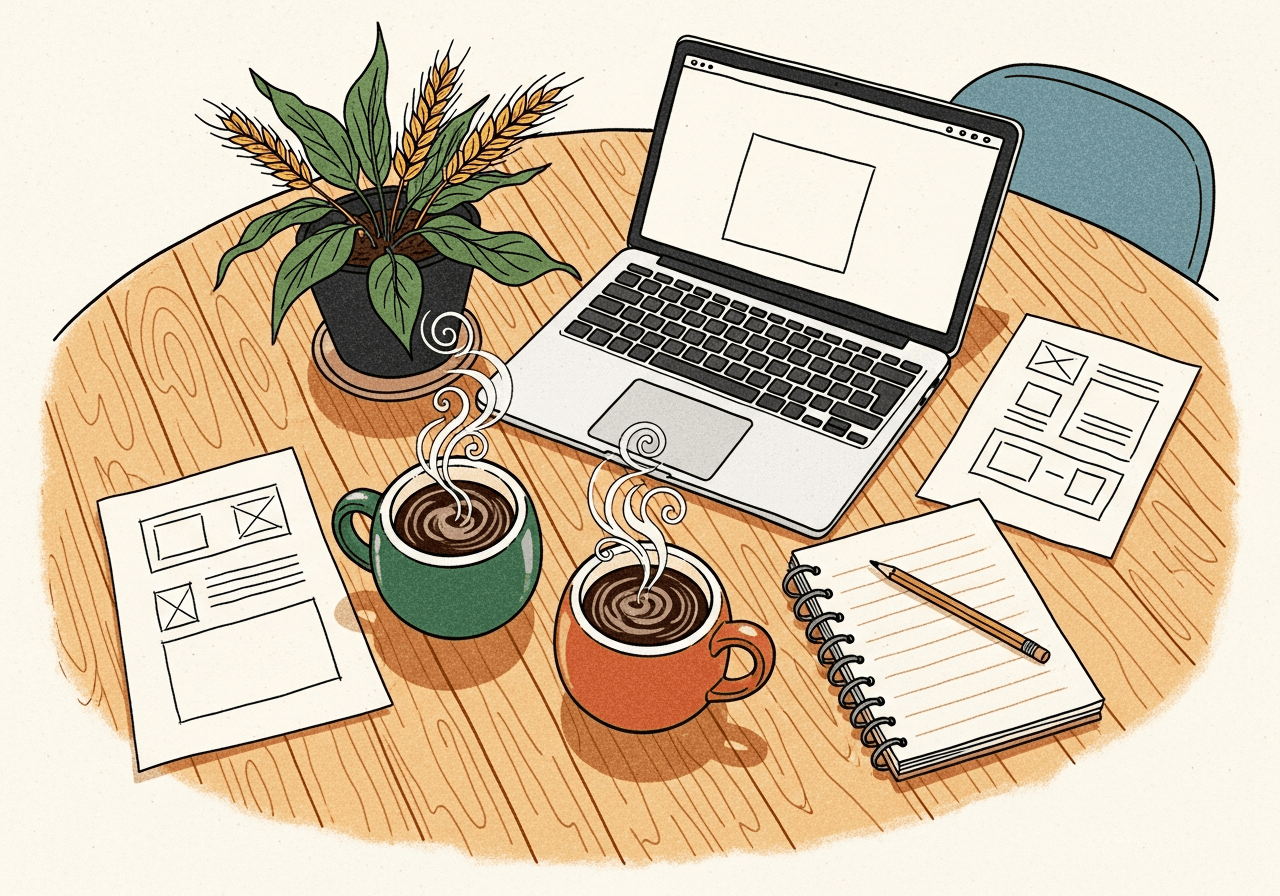 A warm workspace with a laptop and notes — practical help without the jargon